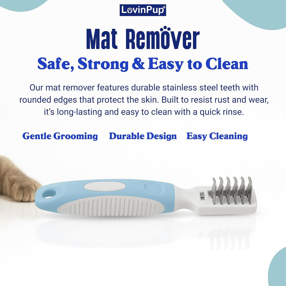 Pet Mat Remover – Professional Dematting Comb for Dogs and Cats | Dematting Comb w/Stainless Steel Rounded Teeth for Gentle Knot & Tangle Removal – Dog Dematting Tools & Dog Grooming Supplies 