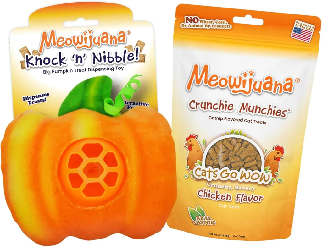 Meowijuana Knock 'n' Nibble Fall Toy & Treat Bundle | Pumpkin & Chicken