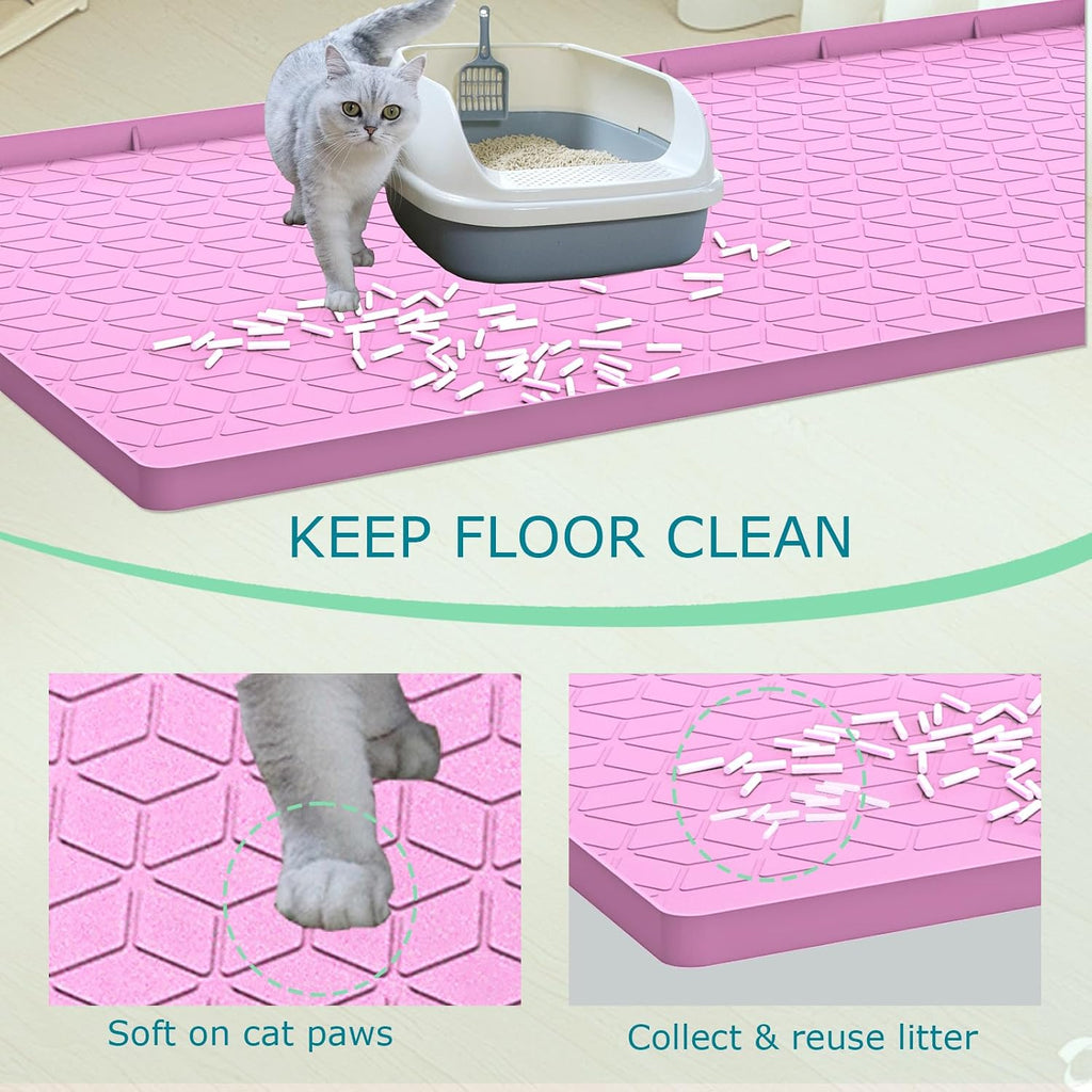 Cat Litter Mat, Silicone Large Cat Mat for Litter Box - 31x22 in, Waterproof & Non-Slip, Durable & Easy Clean, Pink