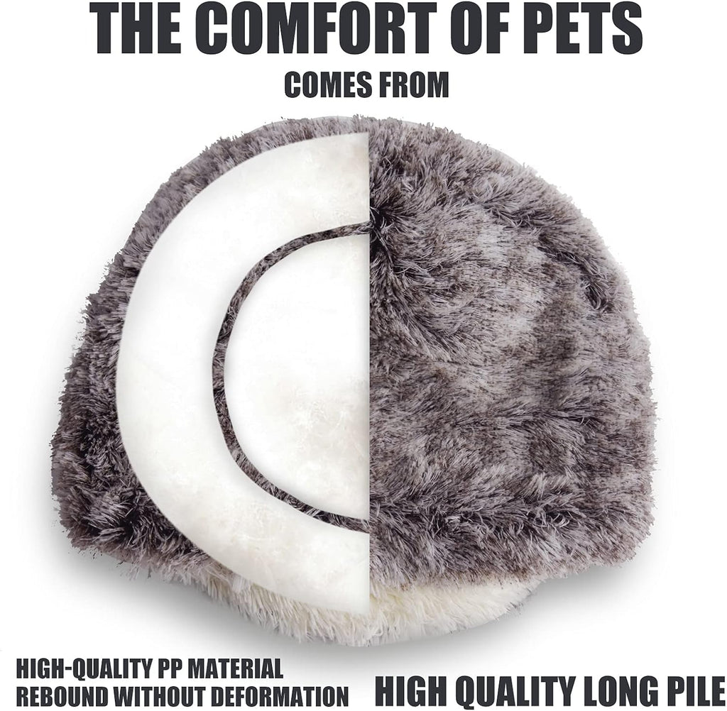 ShinHye Cozy Cat Bed - Round Plush Fluffy Hooded Cave, Indoor/Outdoor, Waterproof & Washable (20x20inch, Coffee)