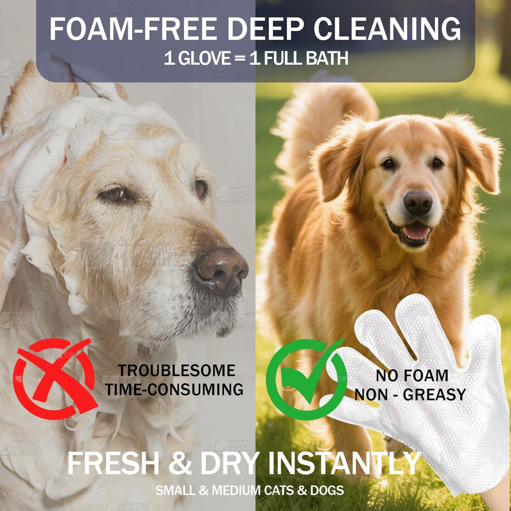 Pet Glove Wipes, Disposable Grooming Mitts for Dogs and Cats, Waterless Bath, Lick-Safe, with Jojoba Oil, Honey Extract and Shea Butter, 20 Count (Extra Thick, 20 Count-Glove Wipes)