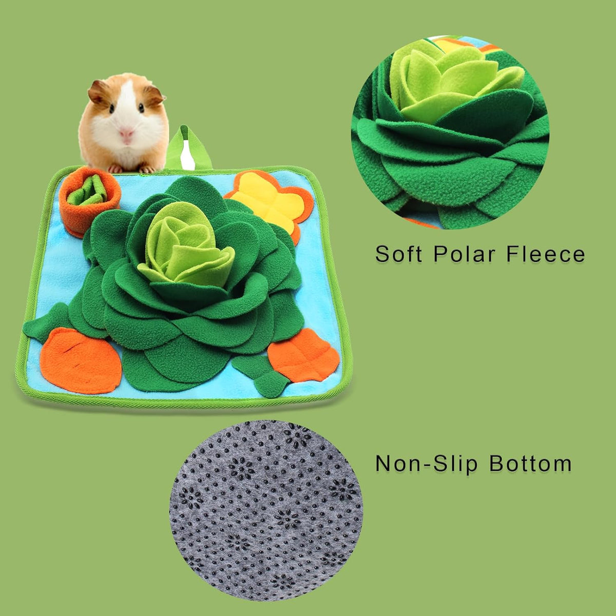 Rabbit Foraging Mat Snuffle Mat for Small Animals Bunny Puzzle Toys Pets Interactive Feeding Mat for Guinea Pigs Hedgehog Chinchilla Puppies (Green)