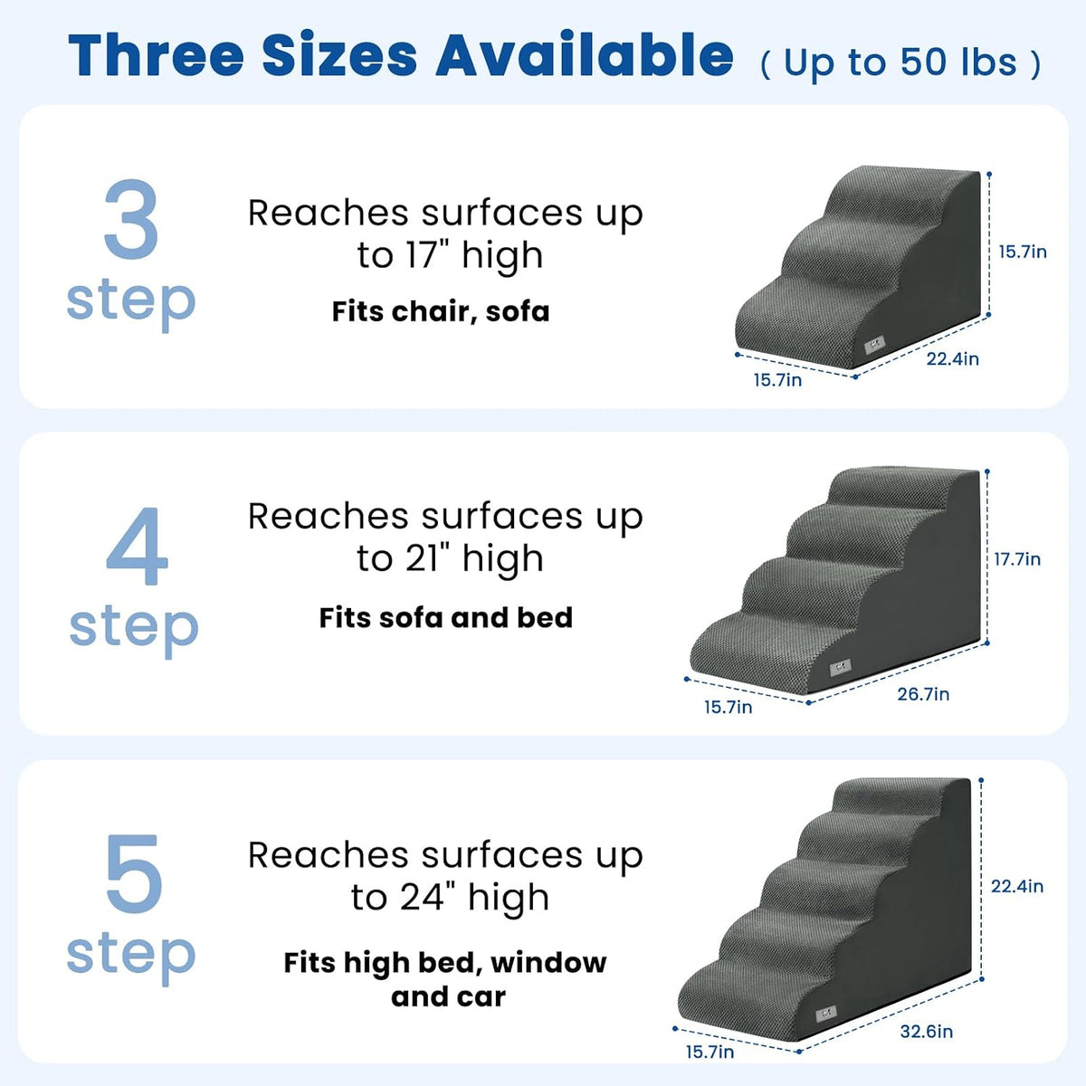 Dog Steps for Bed 17.7" H, 4-Step Pet Stairs Ramp for Small & Medium Dogs