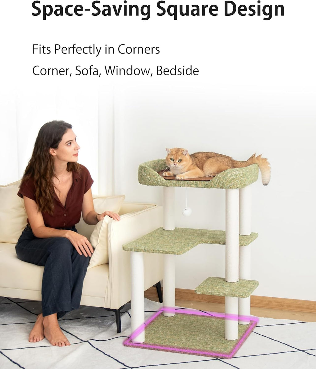 37.5" Cat Tree Tower for Large & Senior Cats, Low-Step Design