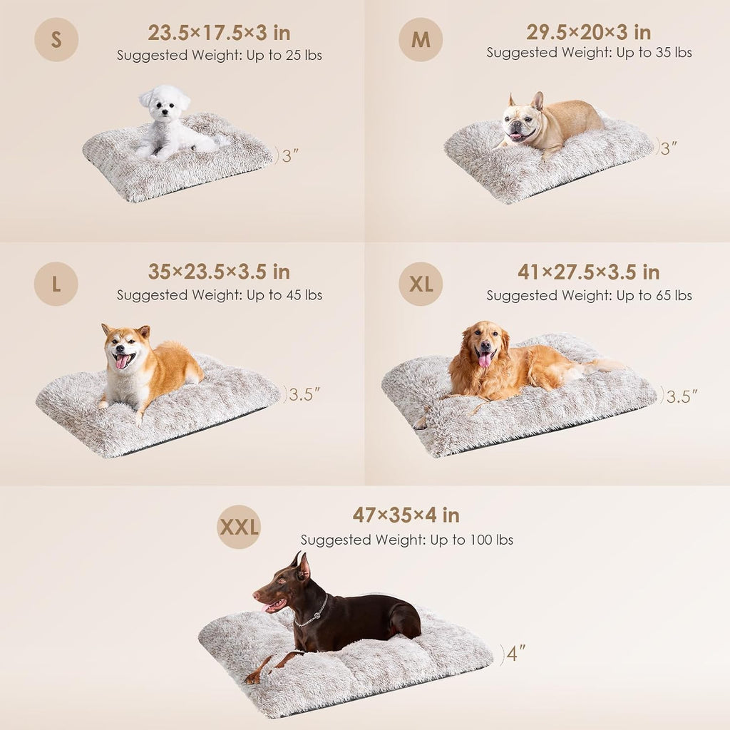 EHEYCIGA Fluffy Dog Crate Bed, Plush Extra Large Dog Pillow, Brown