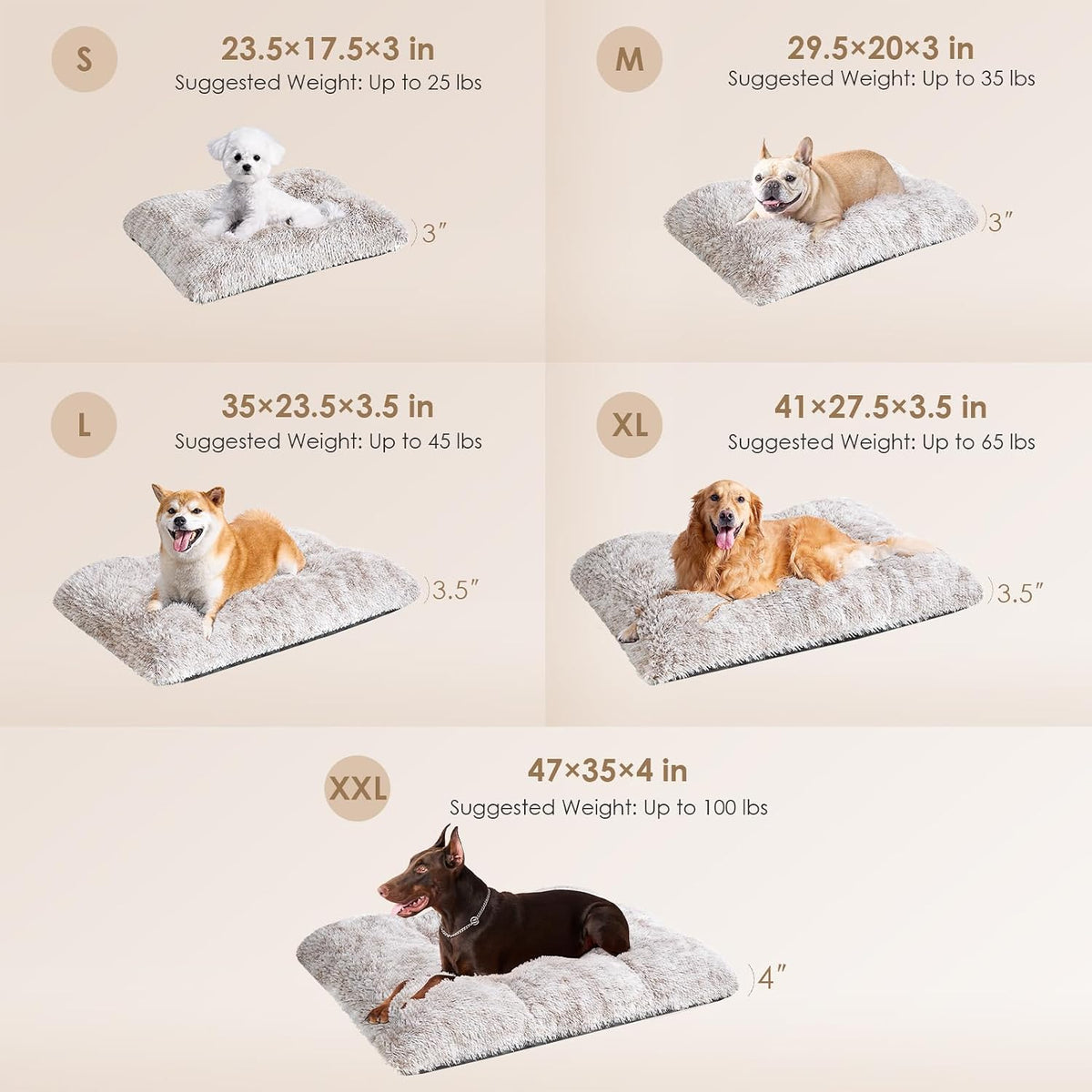EHEYCIGA Fluffy Dog Crate Bed, Plush Extra Large Dog Pillow, Brown