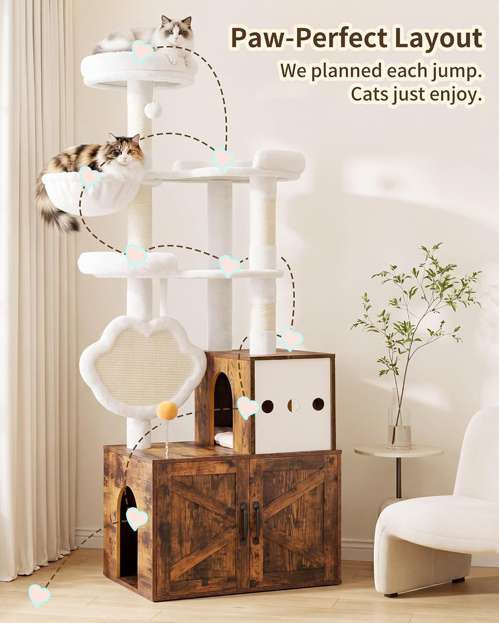 Heybly Cat Tree with Litter Box Enclosure, Modern 64" Hidden Tower HCT105SR