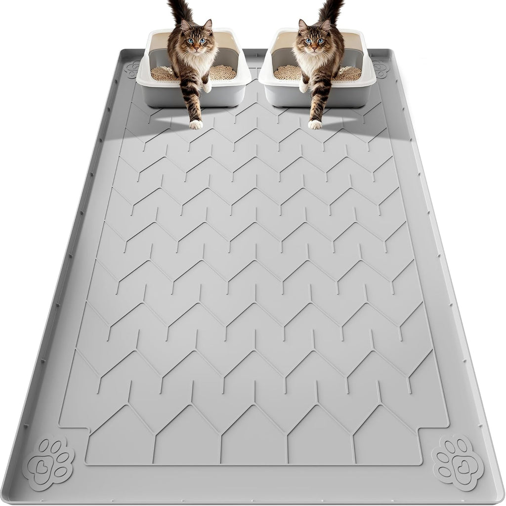 Silicone Cat Litter Mat, 40"x28" XLarge Waterproof Trapping Mats | Raised Edges Leakproof, Non-Slip, Scatter Control, Soft Paws, Litter Trap, Easy Shake/Rinse, Multi-Use(Food,Door,Kitchen)