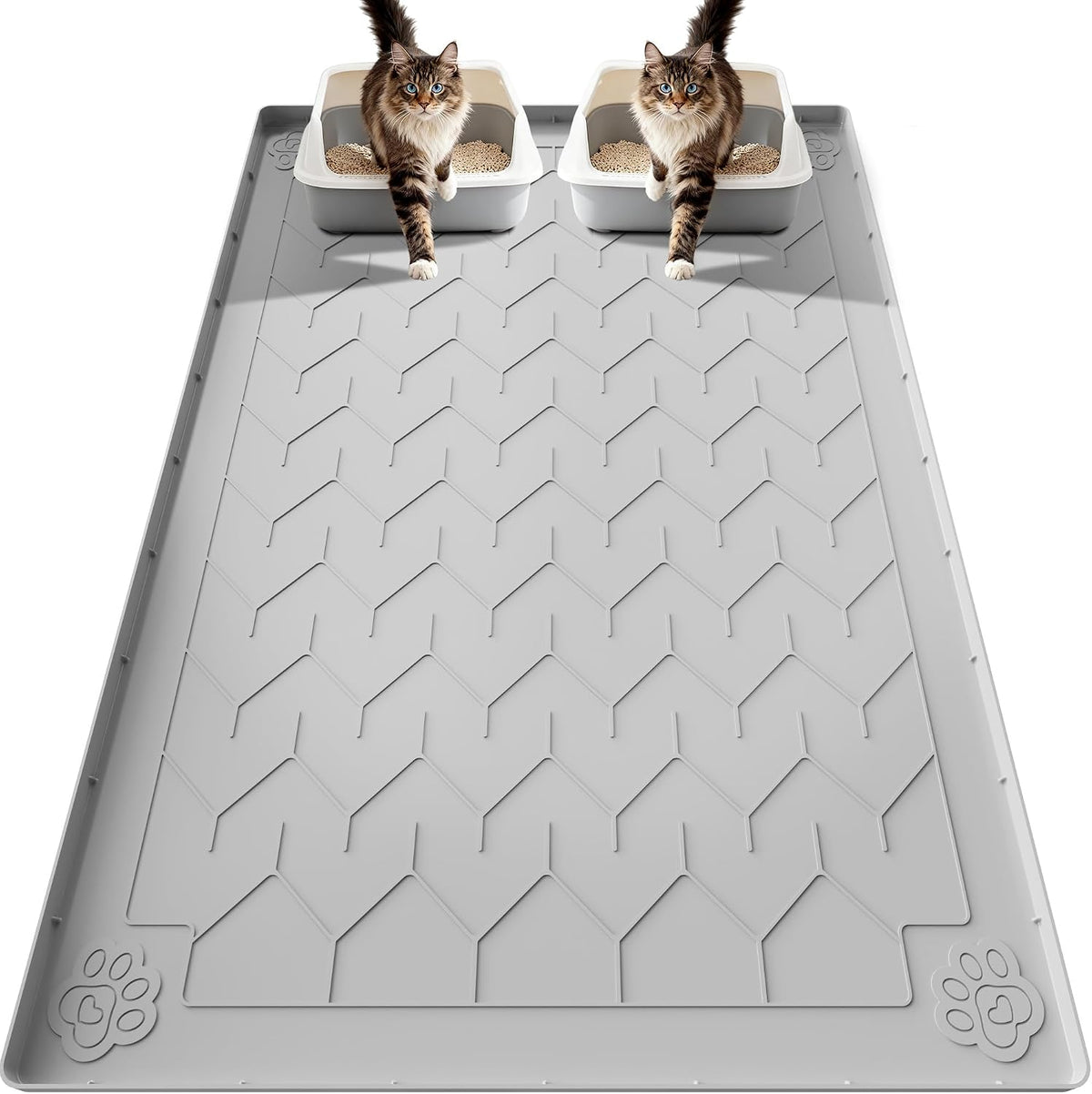 Silicone Cat Litter Mat, 40"x28" XLarge Waterproof Trapping Mats | Raised Edges Leakproof, Non-Slip, Scatter Control, Soft Paws, Litter Trap, Easy Shake/Rinse, Multi-Use(Food,Door,Kitchen)