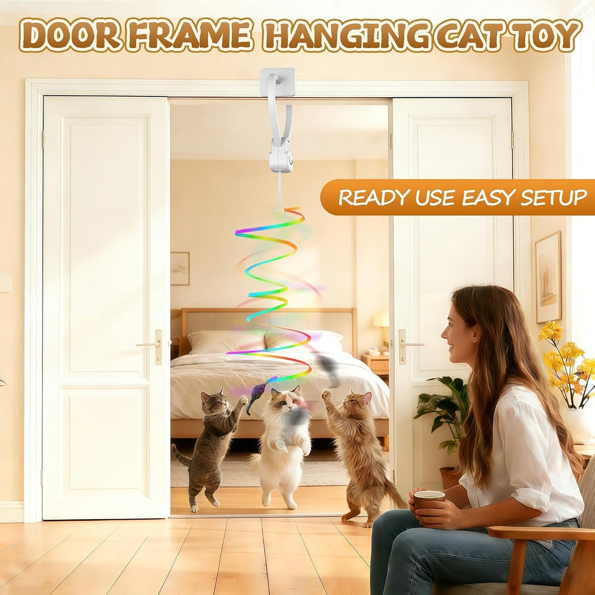 Interactive Automatic Cat Toy, 360° Rotating Feather Wand