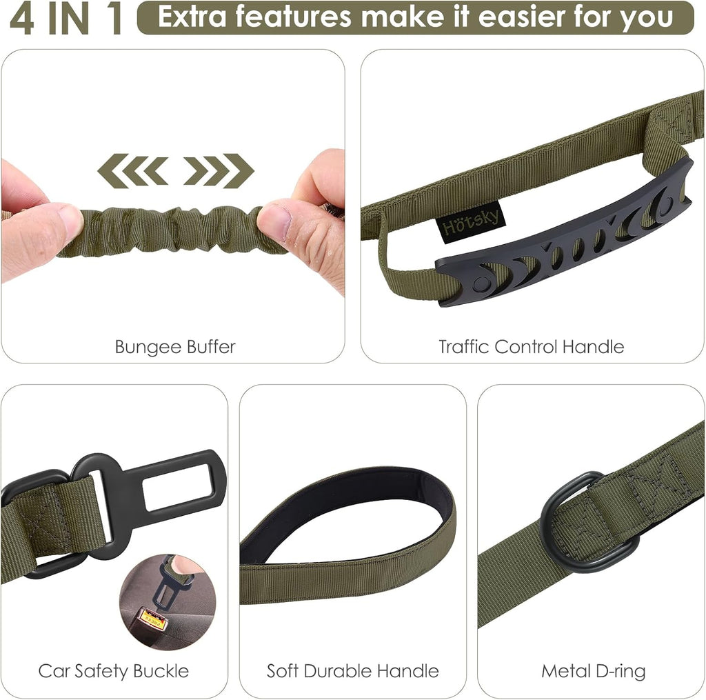 Hotsky Tactical Bungee Shock Absorbing No Pull Dog Leash,Army Green,4-6FT