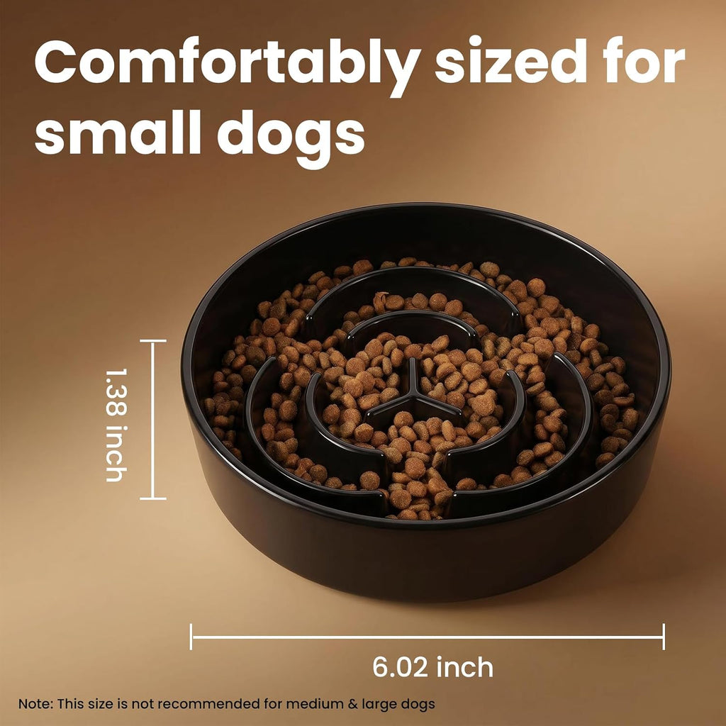 Ceramic Slow Feeder Dog Bowls 0.6 Cups for Small Fast Eaters,White