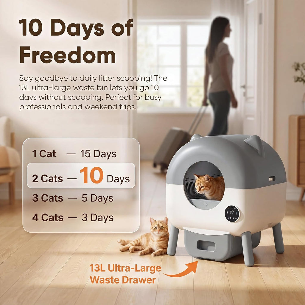 Greesum Self-Cleaning Cat Litter Box with App Control for Multiple Cats