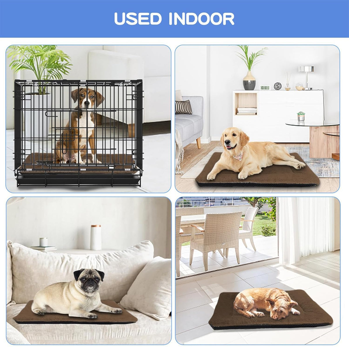 Dog Crate Pad, Washable Cozy Dog Bed Mat for Large Dogs 42"x28", Brown