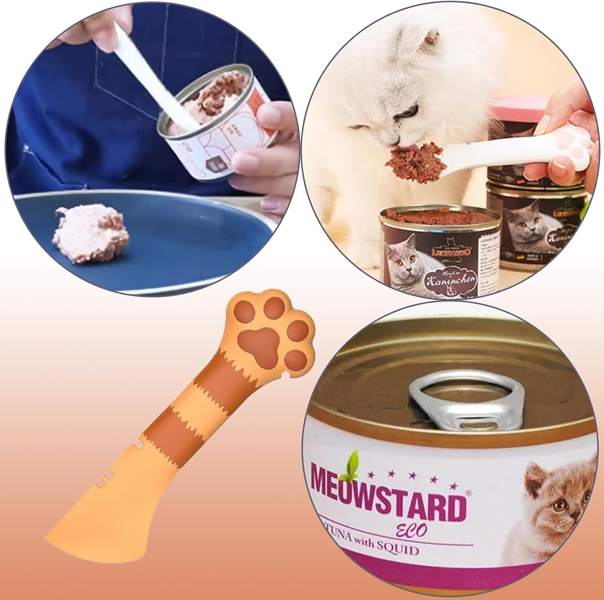 Sheldamy Silicone Pet Food Spoon, Cat Food Can Opener Paw, Wet or Dry Food Short Spoon for Cat Dog With Mini Spatula