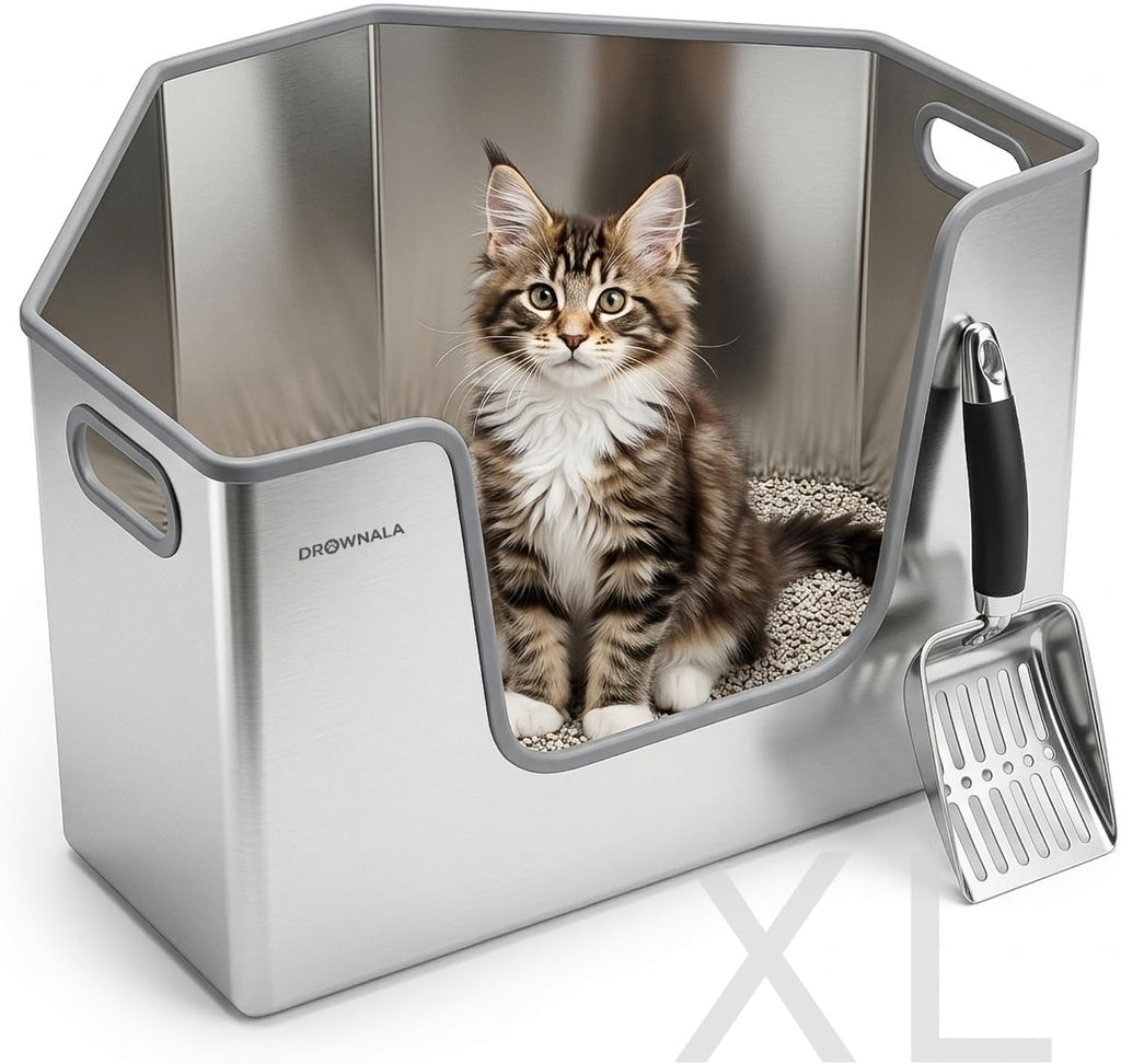 Corner Stainless Steel Litter Box for Cat & Kitten - No Odor