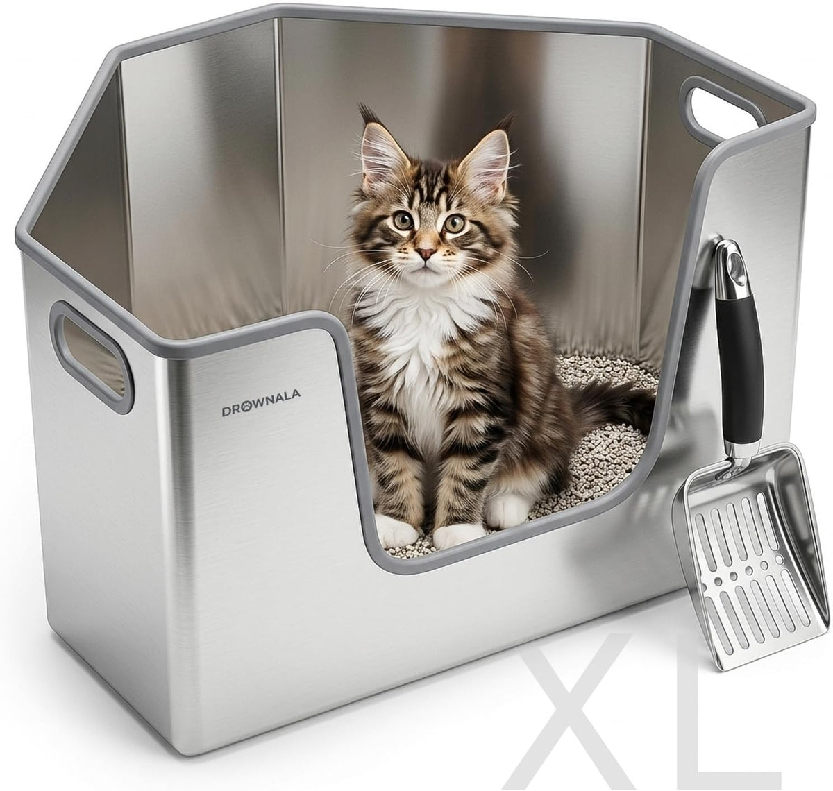 Corner Stainless Steel Litter Box for Cat & Kitten - No Odor
