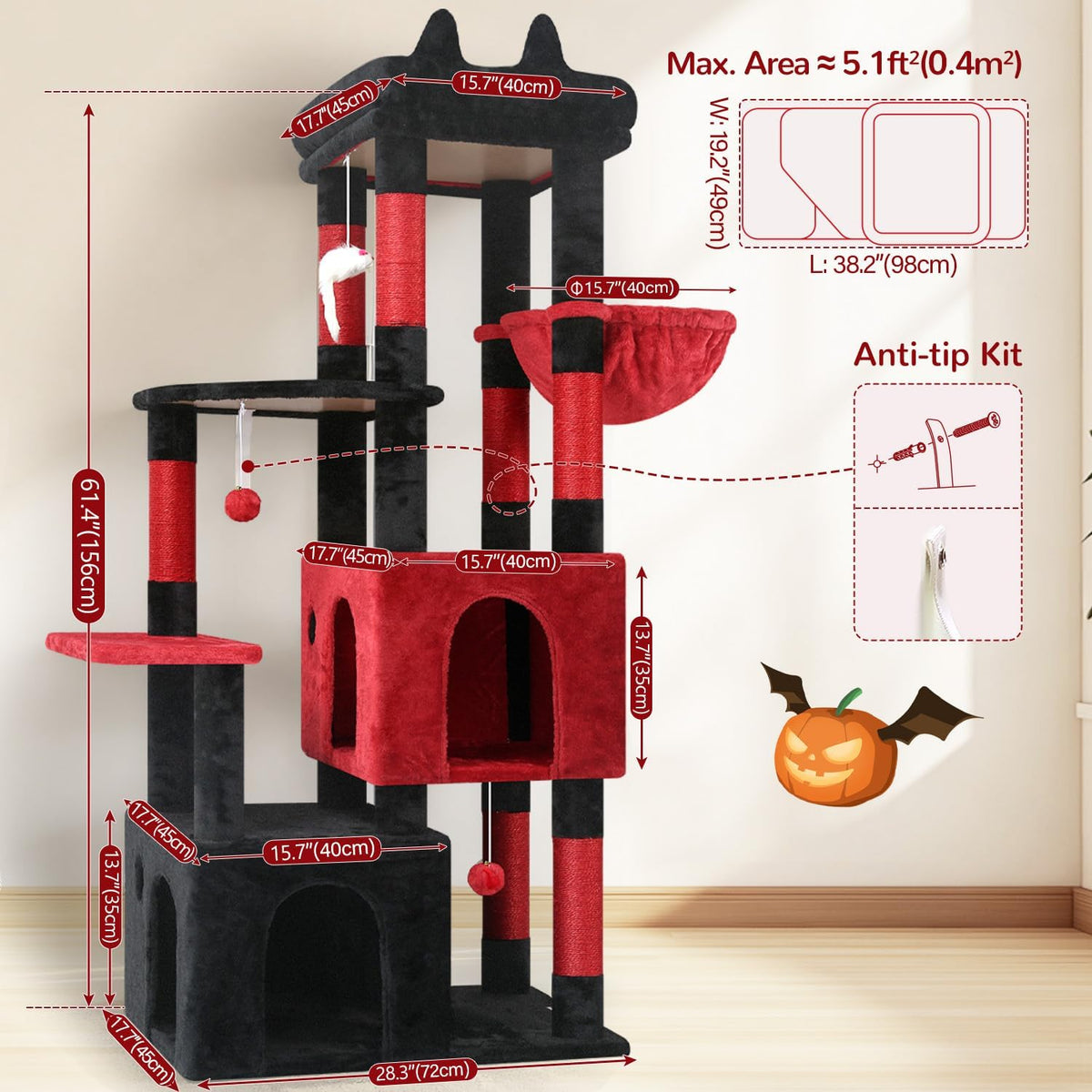 Globlazer Heavy Duty Cat Trees for Big Cats Maine Coon, F61, Blood-Goth