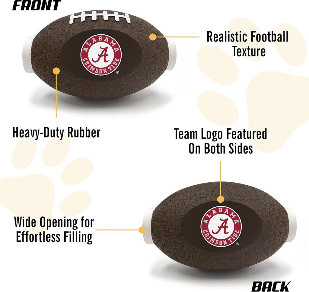 NCAA Alabama Crimson Tide Football Treat Dispensing Toy for Dogs and Cats, Rubber Ball Pet Toy, Interactive Fun Doggie Treat Toy, Natural Rubber Feeding Toy