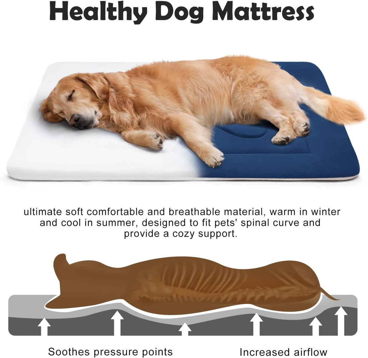 Dog Bed Soft Dog Crate Pad Mat for Medium/Large Dogs 36 in Non-Slip Bottom Washable Dog Sleeping Mattress Pet Beds Cat Beds Kennel Pads, Dark Blue