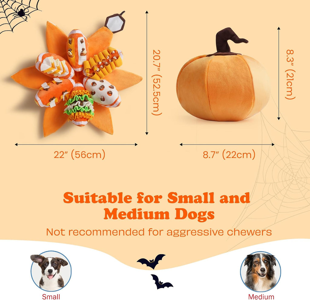 Nocciola Halloween Pumpkin Dog Toys, Hide and Seek Snuffle Plush Dog Toy for Small Dogs, Puppy Squeaky Toy with Crinkle Papers for Boredom