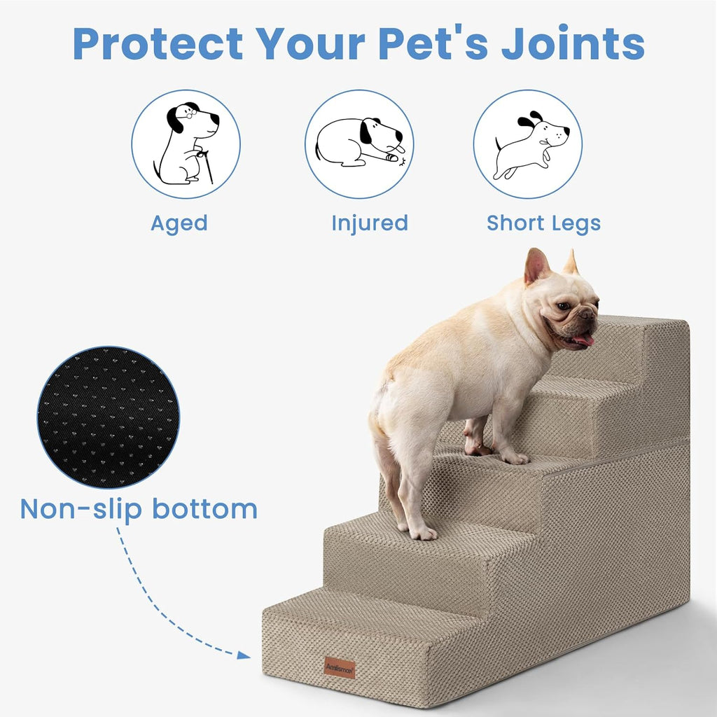 Aodisman Dog Stairs for High Beds 22.6" H, 5-Step Pet Steps for Small Dogs