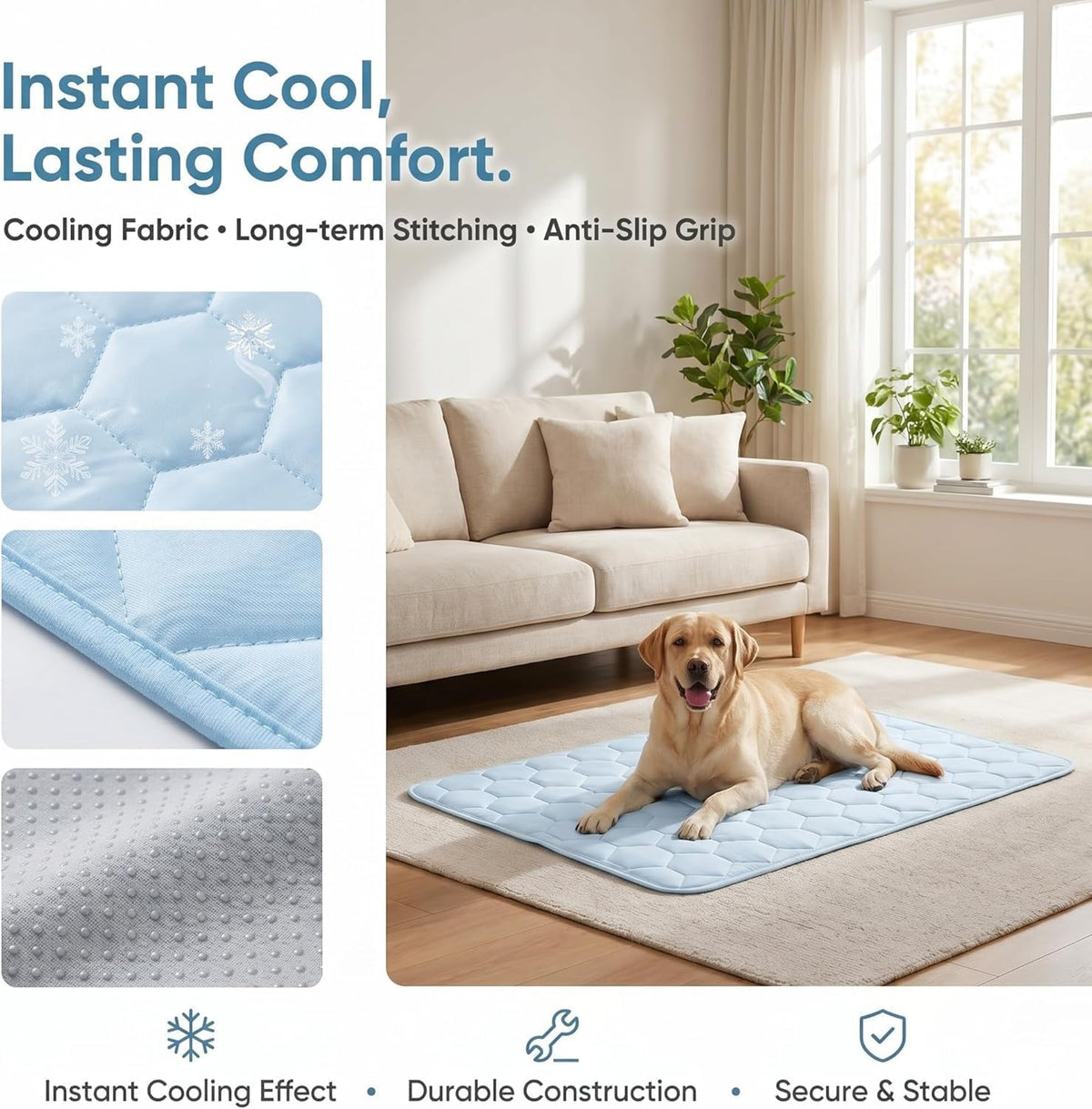 Dog Cooling Mat for Large Dogs,Washable Self Cooling Pet Pad with Non Slip Bottom,Portable Ice Silk Cooling Bed for Medium Large Dogs,Foldable Cooling Blanket for Indoor Outdoor Crate Use(Blue,S）