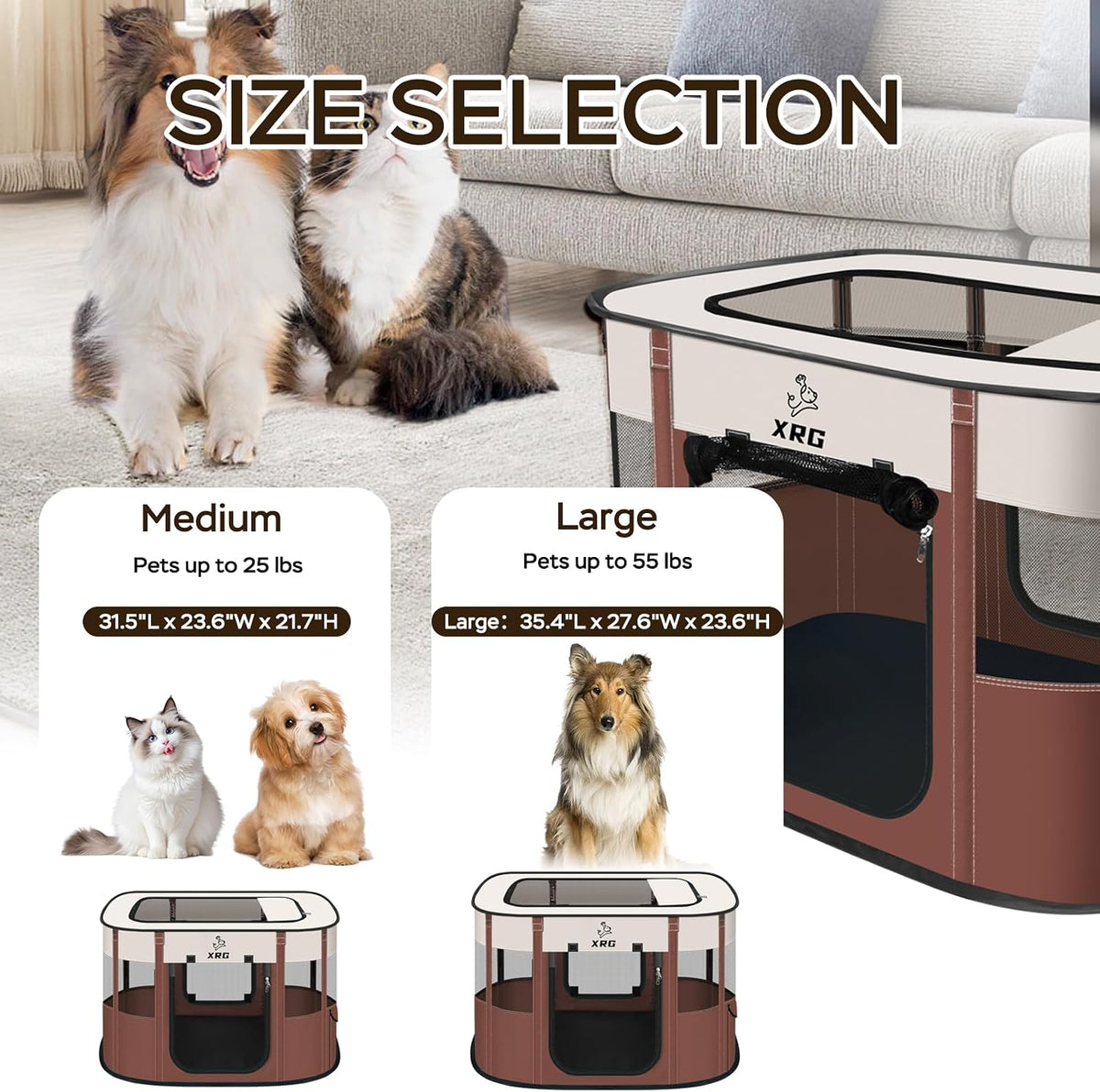 XRG Foldable Pet Playpen,Indoor Cat cage Puppy Crates L(35.4"x27.6"x23.6")