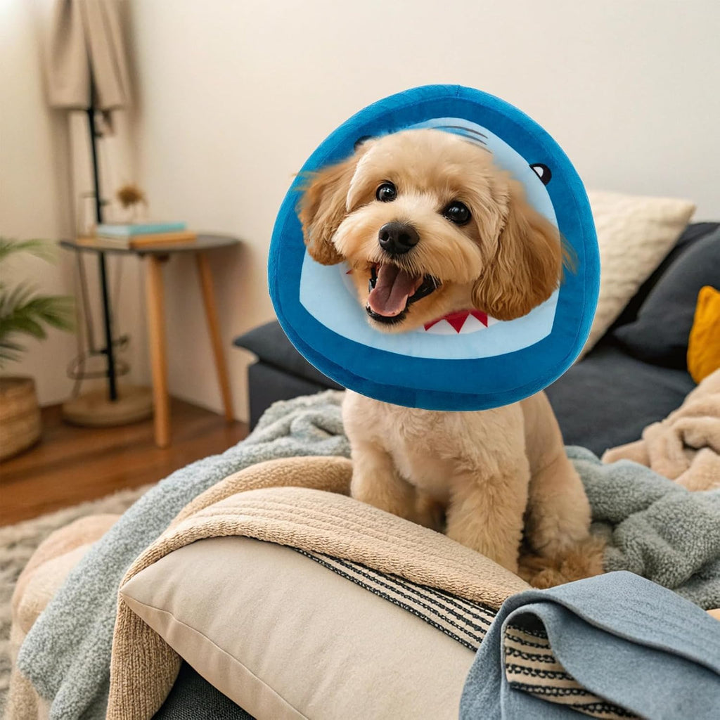 EXPAWLORER Cat Cone Collar Soft, Cat Recovery E Collar After Surgery to Stop Licking, Adjustable Waterproof Neck Elizabethan Pet Kitten Puppy Donut Pillow for Cats Wound Healing, Blue Shark