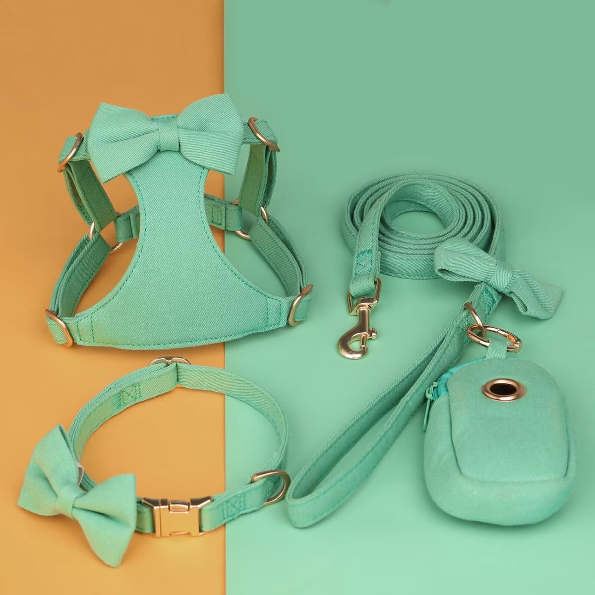 Beirui Cute Small Dog Harness Collar and Leash Set, Green,XS,Chest 13-28"
