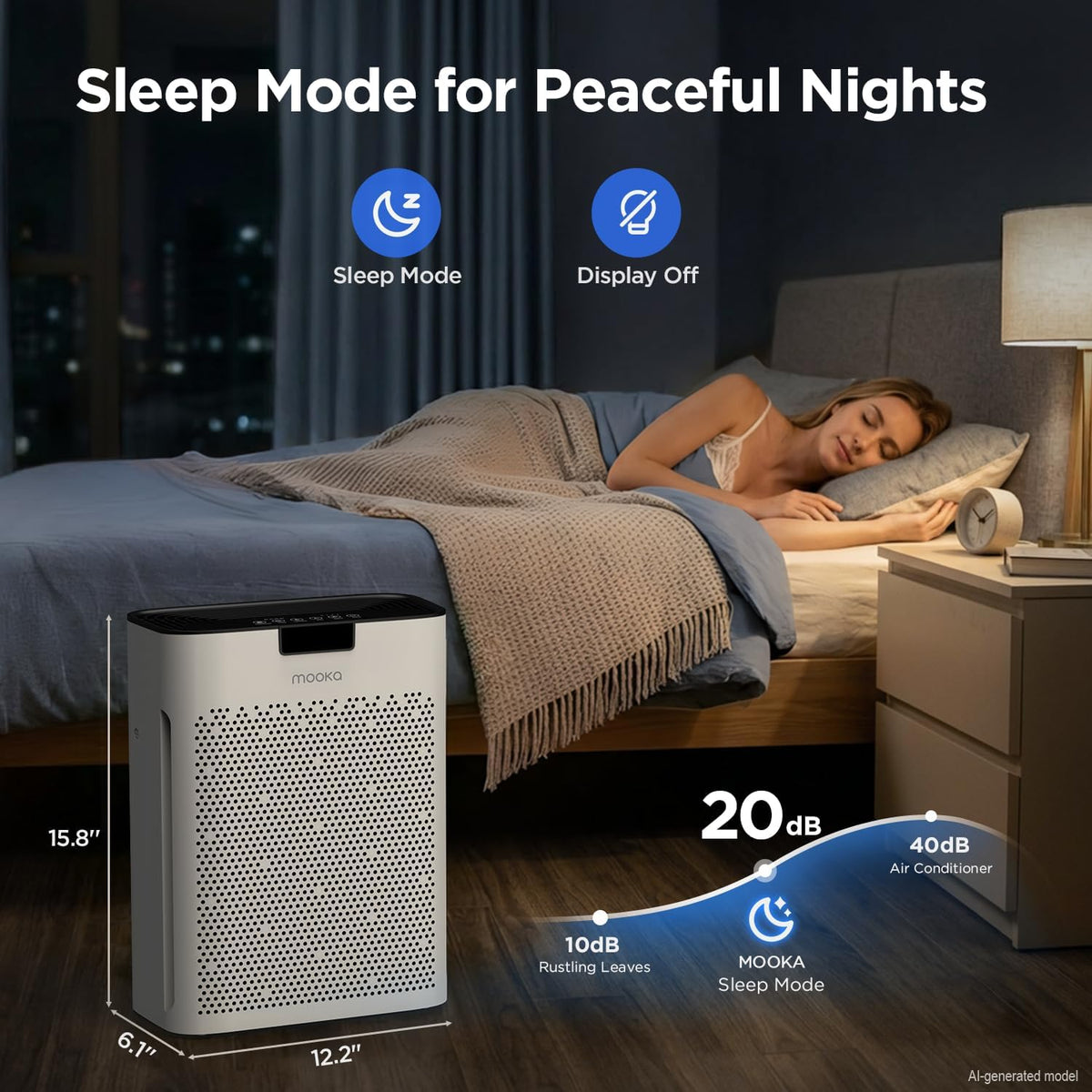 MOOKA Air Purifier for Home Bedroom Large Room 2200 Ft², HEPA Filter, White
