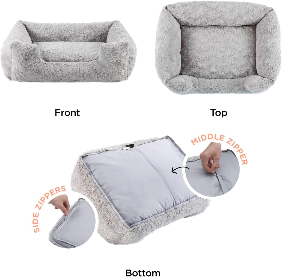 Best Friends by Sheri Lounge Dog Bed, Lux Faux Fur, Gray, 36" x 27"