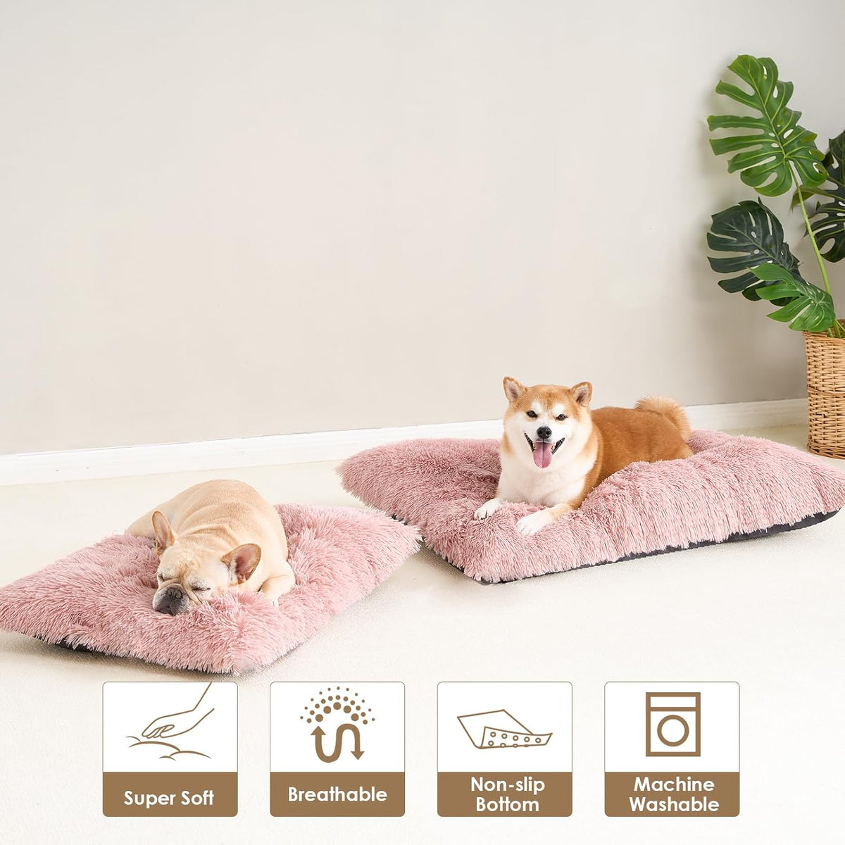EHEYCIGA Fluffy Dog Crate Bed for Large Dogs, Plush Faux Fur Pad, Pink