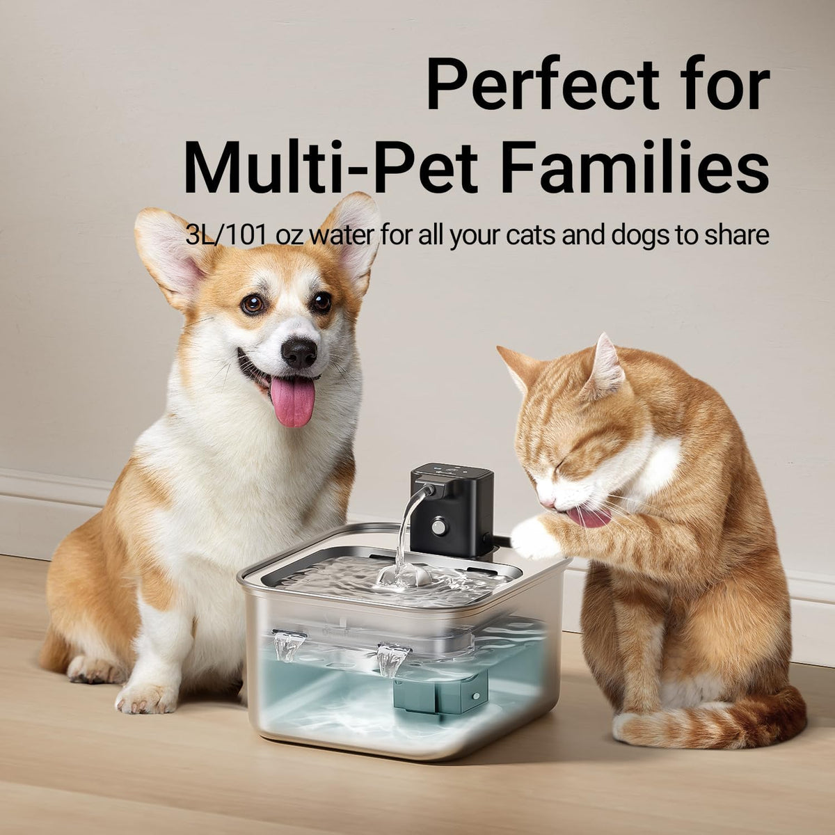 DownyPaws Cat Water Fountain Stainless Steel Wireless, Metal & 6 Filters