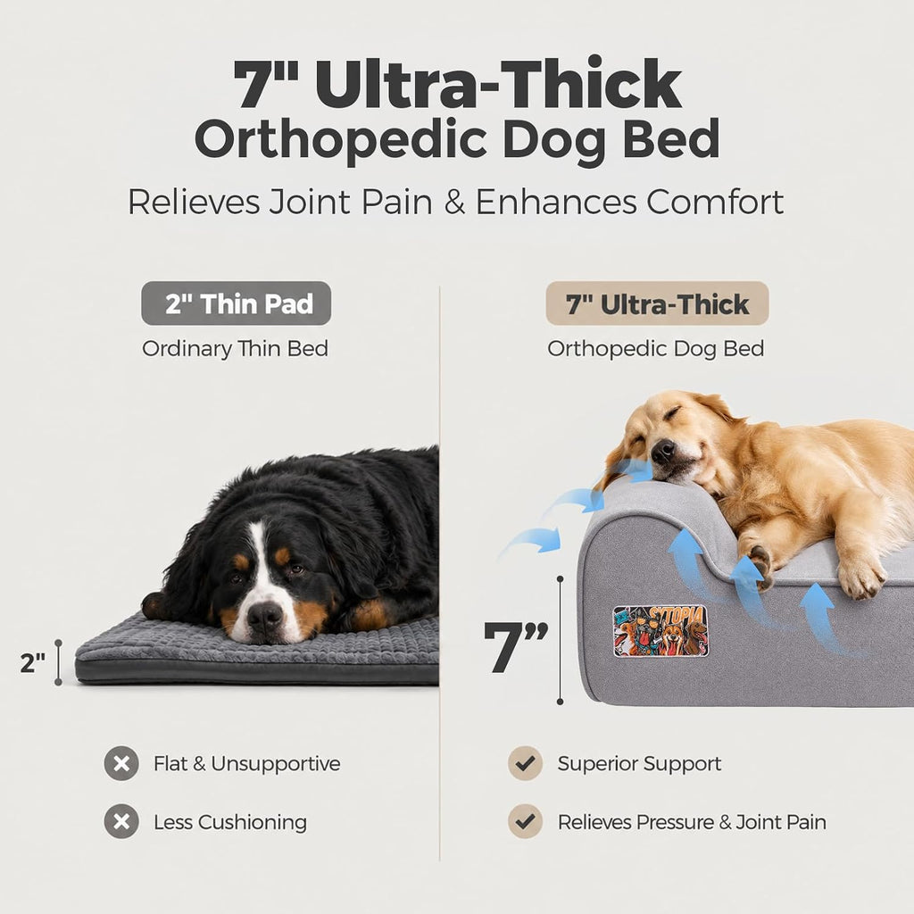 Sytopia Orthopedic Dog Beds for Extra Large Dogs, 7" Extra Thick Memory Foam Dog Couch for Senior Dog with Durable Waterproof Liner & Removable Washable Cover & Smart Design, 50"x 36"x 7", Grey