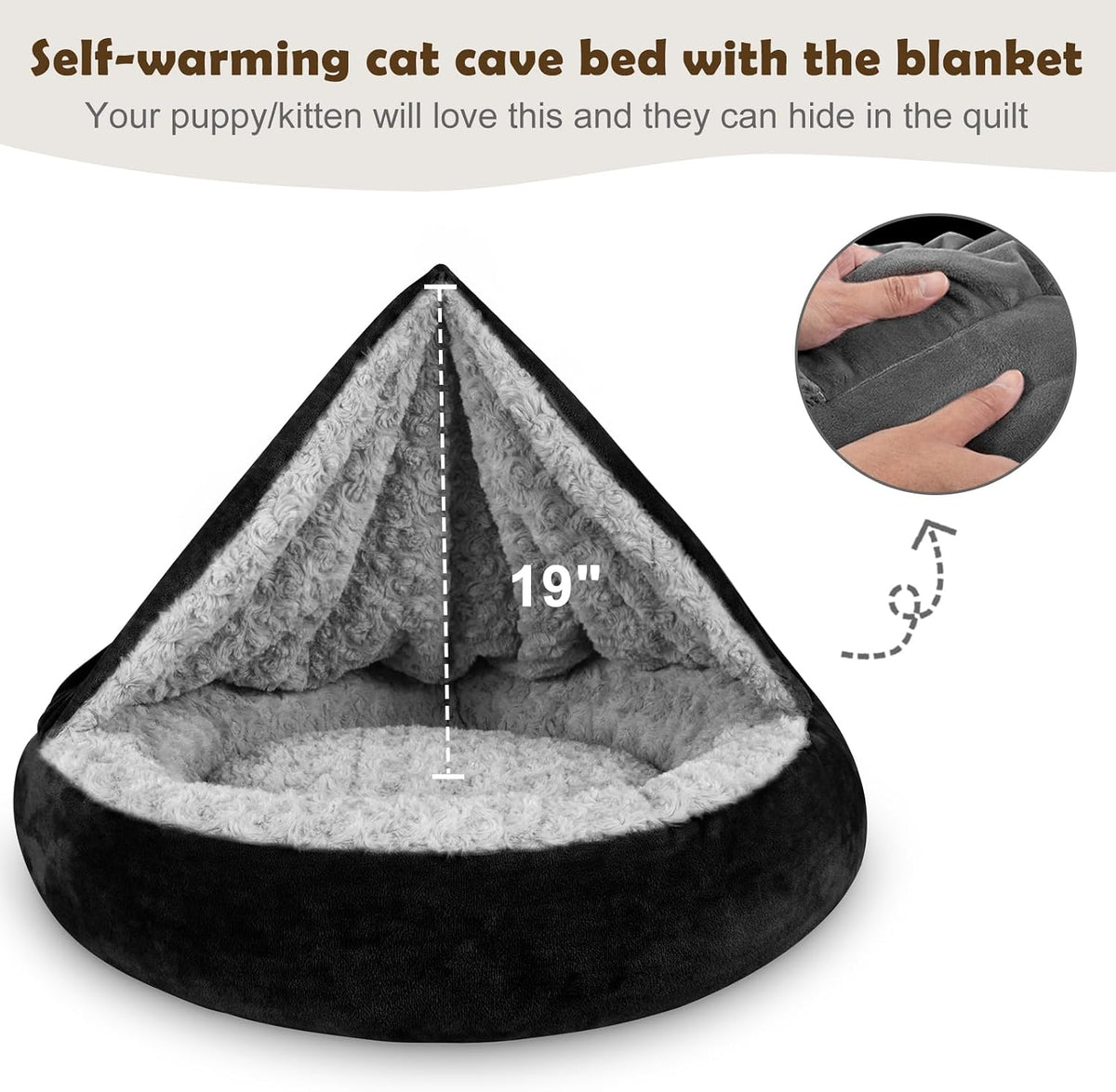 JOEJOY Small Dog Bed Cat Bed with Hooded Blanket, Cozy Cuddler Luxury Puppy Pet Bed, Donut Round Calming Anti-Anxiety Dog Burrow Cave Bed - Anti-Slip Bottom and Machine Washable 26 inch
