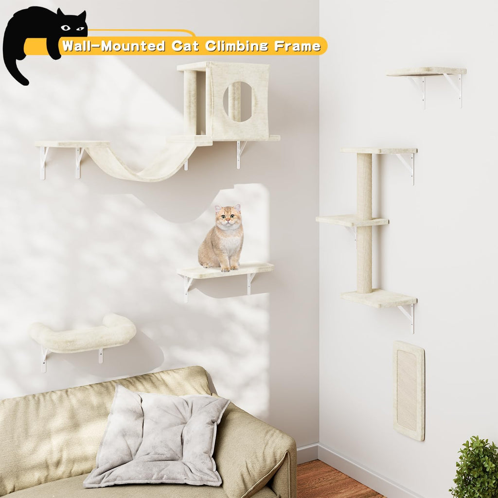 12-in-1 Cat Wall Shelves, Luxury Wall-Mounted Cat Shelves, Beige