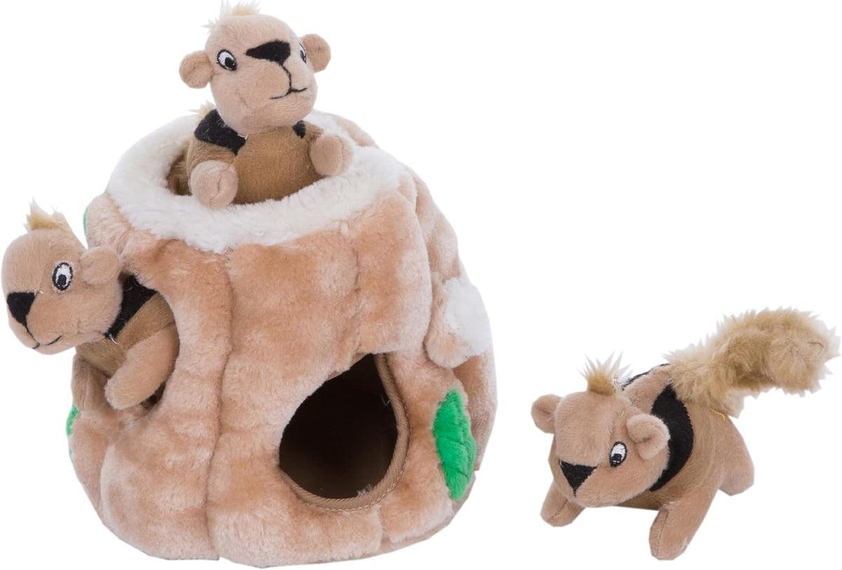 Outward Hound Hide-A-Squirrel Dog Toy – Interactive 2‑in‑1 Plush Puzzle with 3 Squeaky Removable Squirrels, Small (Pack of 12)