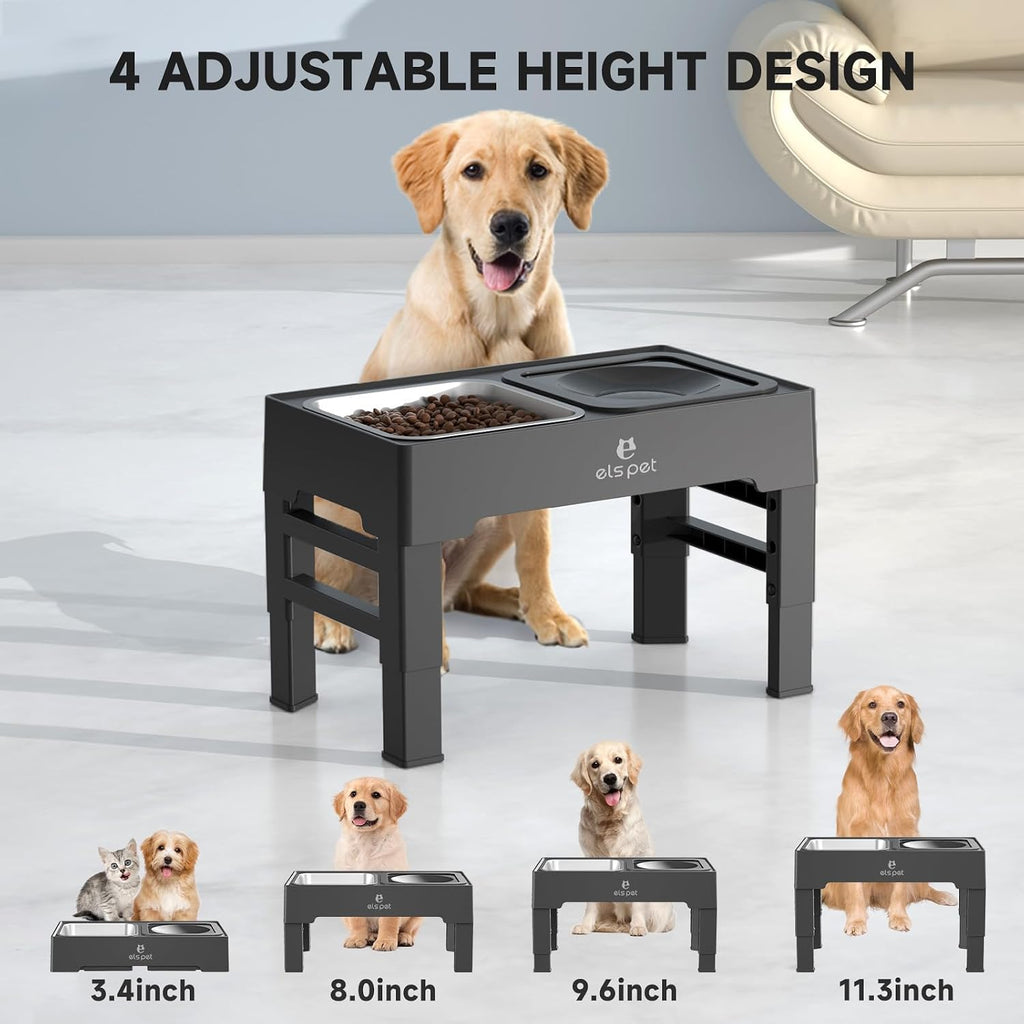 ELS PET Elevated Dog Bowls, No Spill Water Bowl and Stainless Steel Feeder