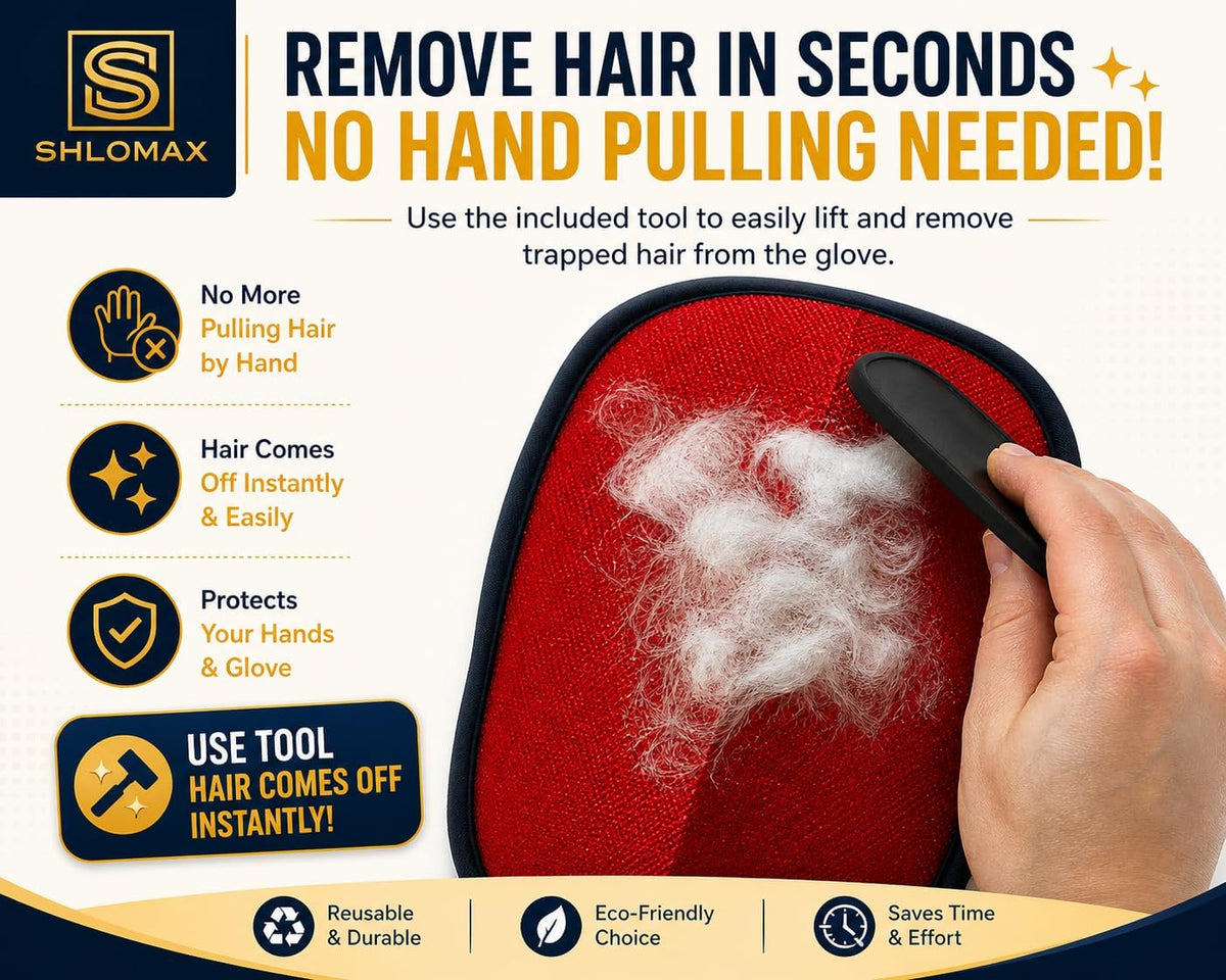 Pet Hair Remover Glove with Silicone Scraper – Reusable Electrostatic Lint & Fur Remover for Dog & Cat Hair on Couch, Carpet, Car Seat, Clothes & Laundry