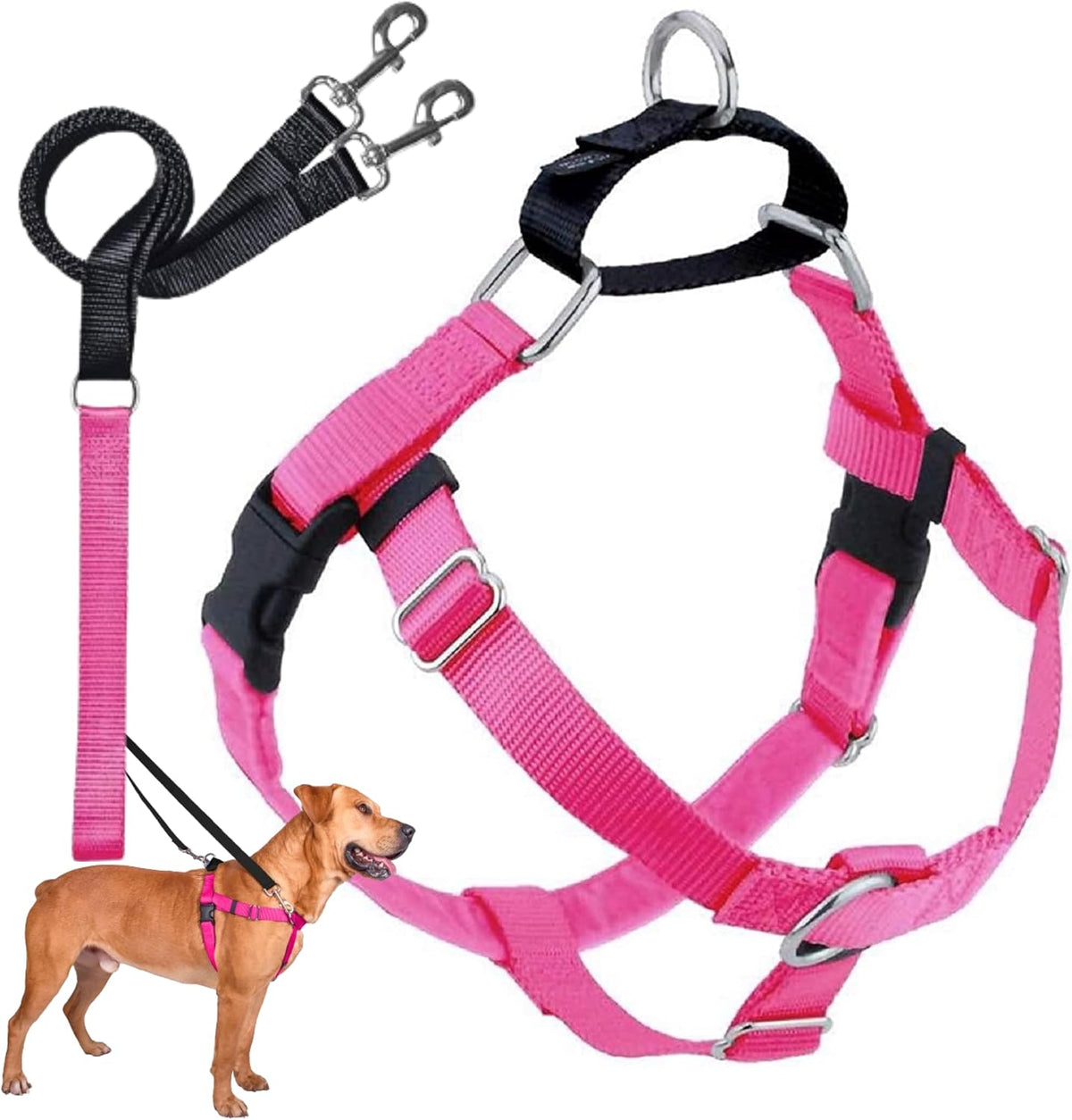 2 Hounds Design Freedom No Pull Dog Harness and Leash, 1" LG, Hot Pink