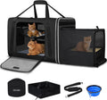 Petskd Side Expandable Extra Large Cat Carrier with Litter Box, Black