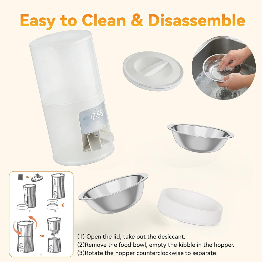 NEWBULIG Automatic Cat Feeder for 2 Pets 6L Dog Food Dispenser, White