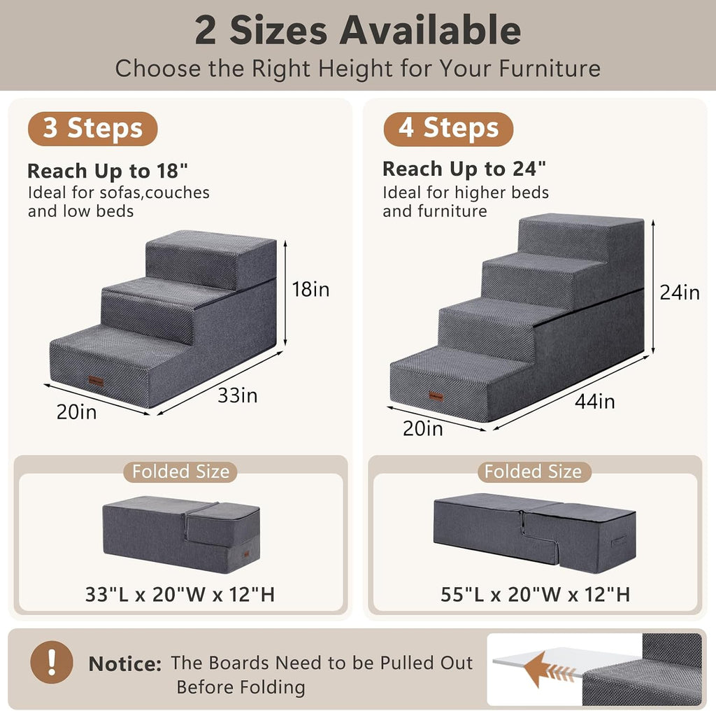 Dog Steps for Large Dogs 24" H, 4-Step 20" Wide Pet Stairs for High Beds