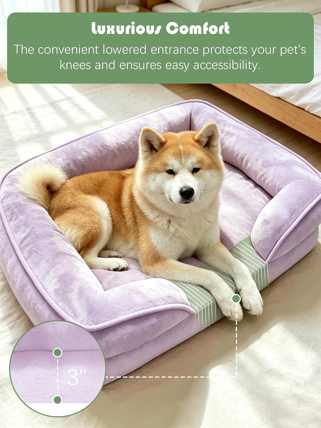 Spotted Play Orthopedic Dog Bed with Sides - Sofa Beds for Extra Large Dogs, Supportive Foam Pet Couch Bed with Washable Removable Cover, Waterproof Lining and Non-Slip Bottom, Purple - XL-Plus