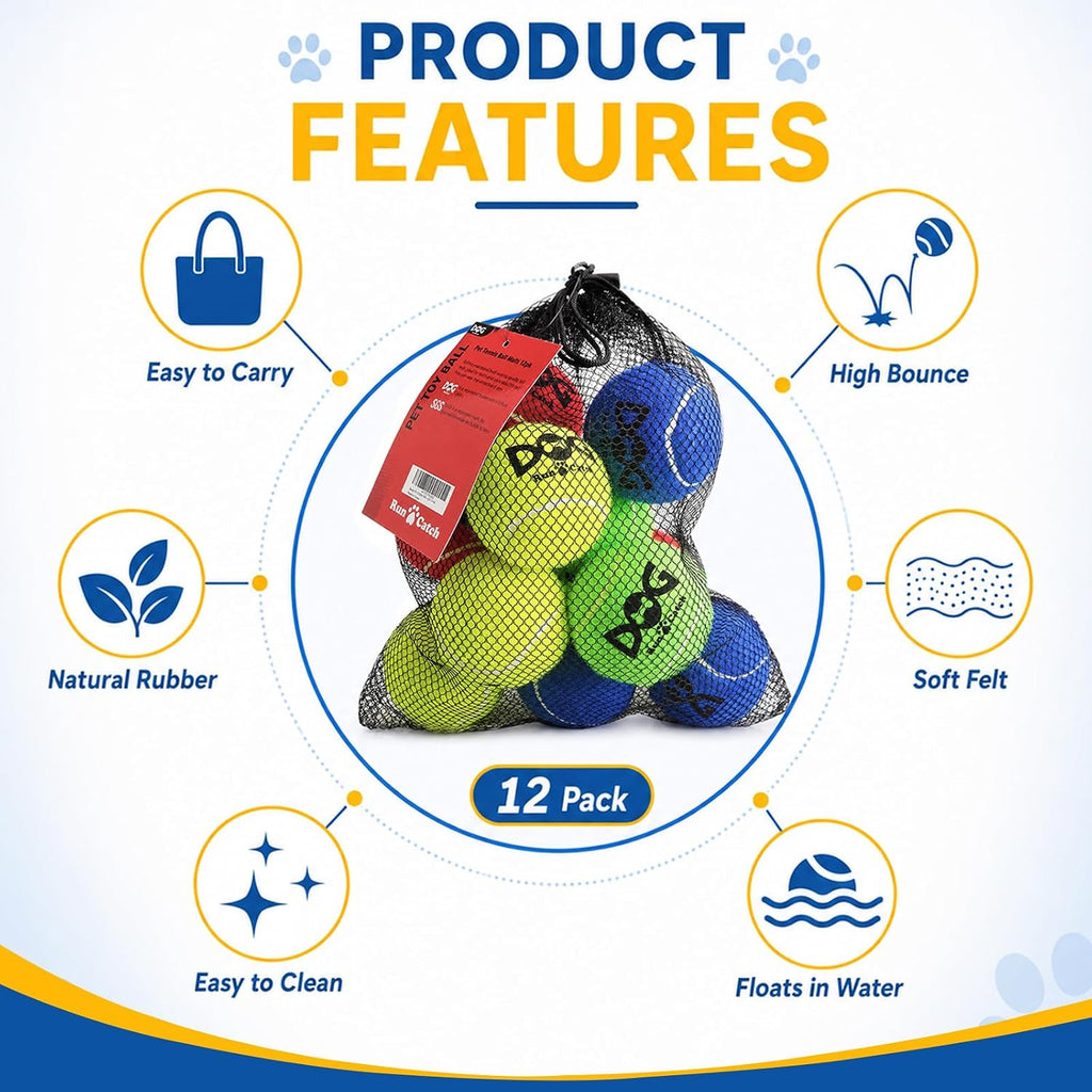 INSUM Tennis Balls for Dogs, 12 Pack Small Medium Dog Toys Balls