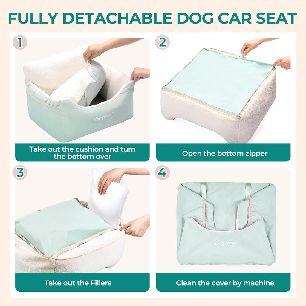 BurgeonNest Dog Car Seat for Small Dogs & Cats Under 25 lbs, Beige Green
