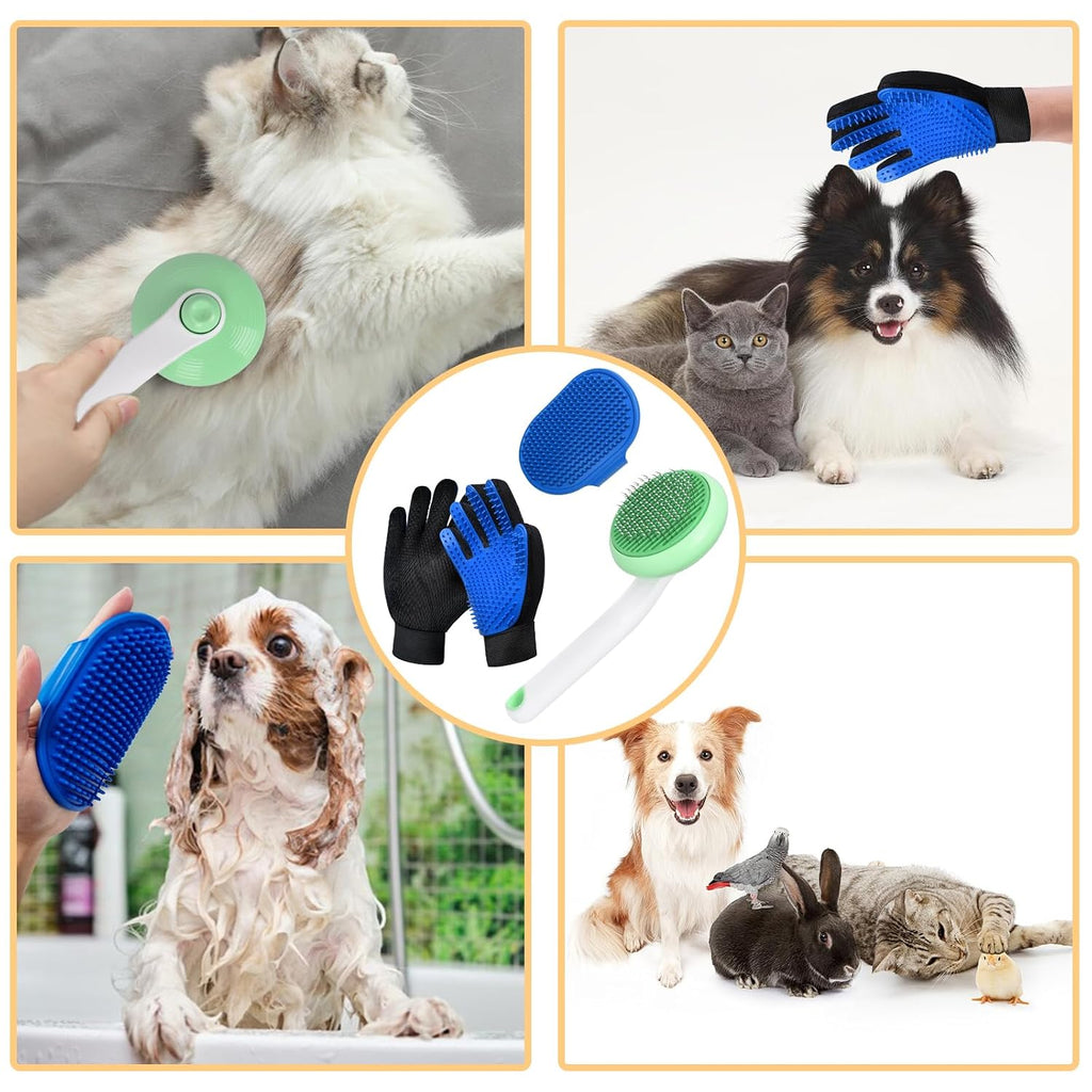 Cat Grooming Glove Brush, Self-Cleaning Slicker Pet Brush