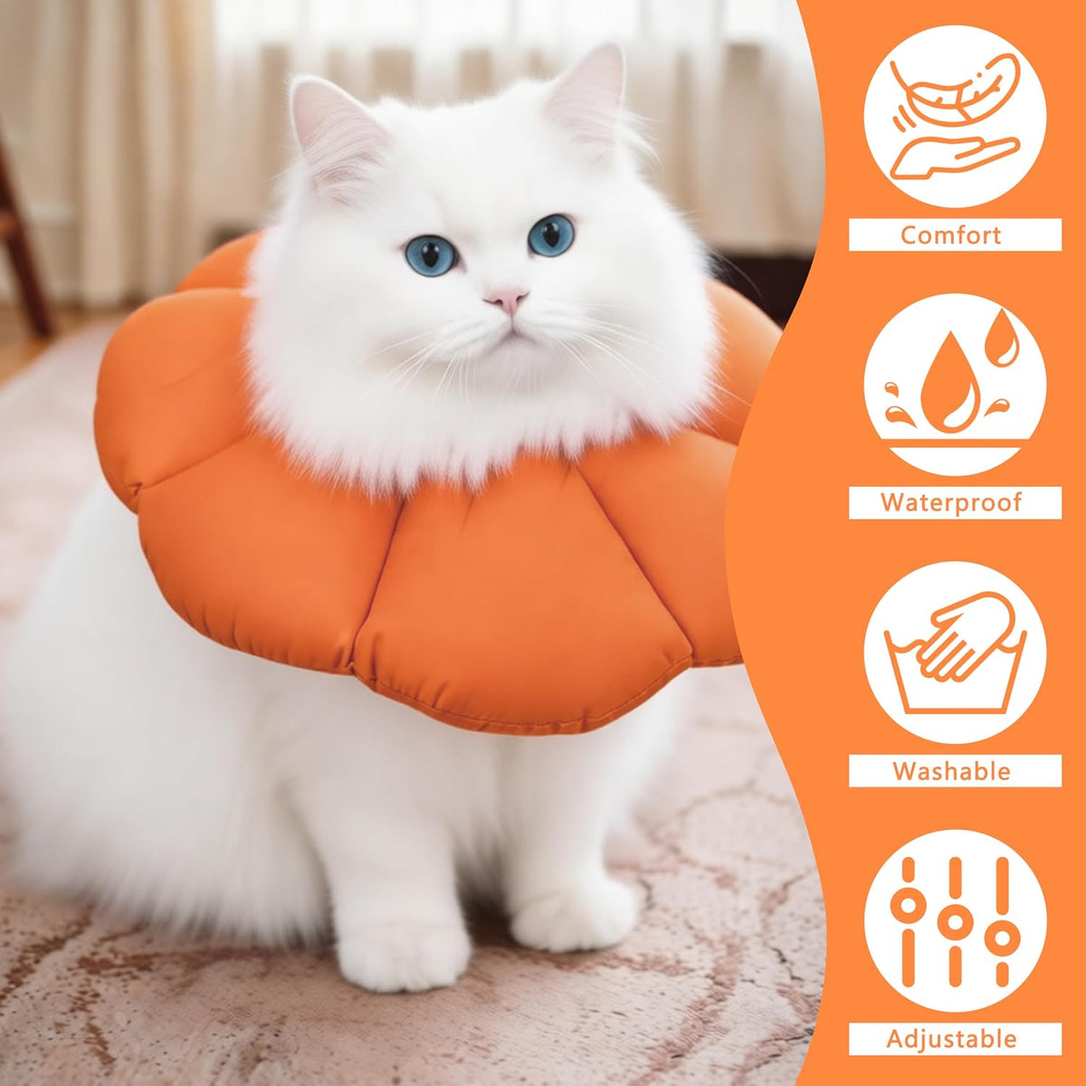 Soft Cat Cone Collar After Surgery,Cat Recovery Collar,Orange,Large