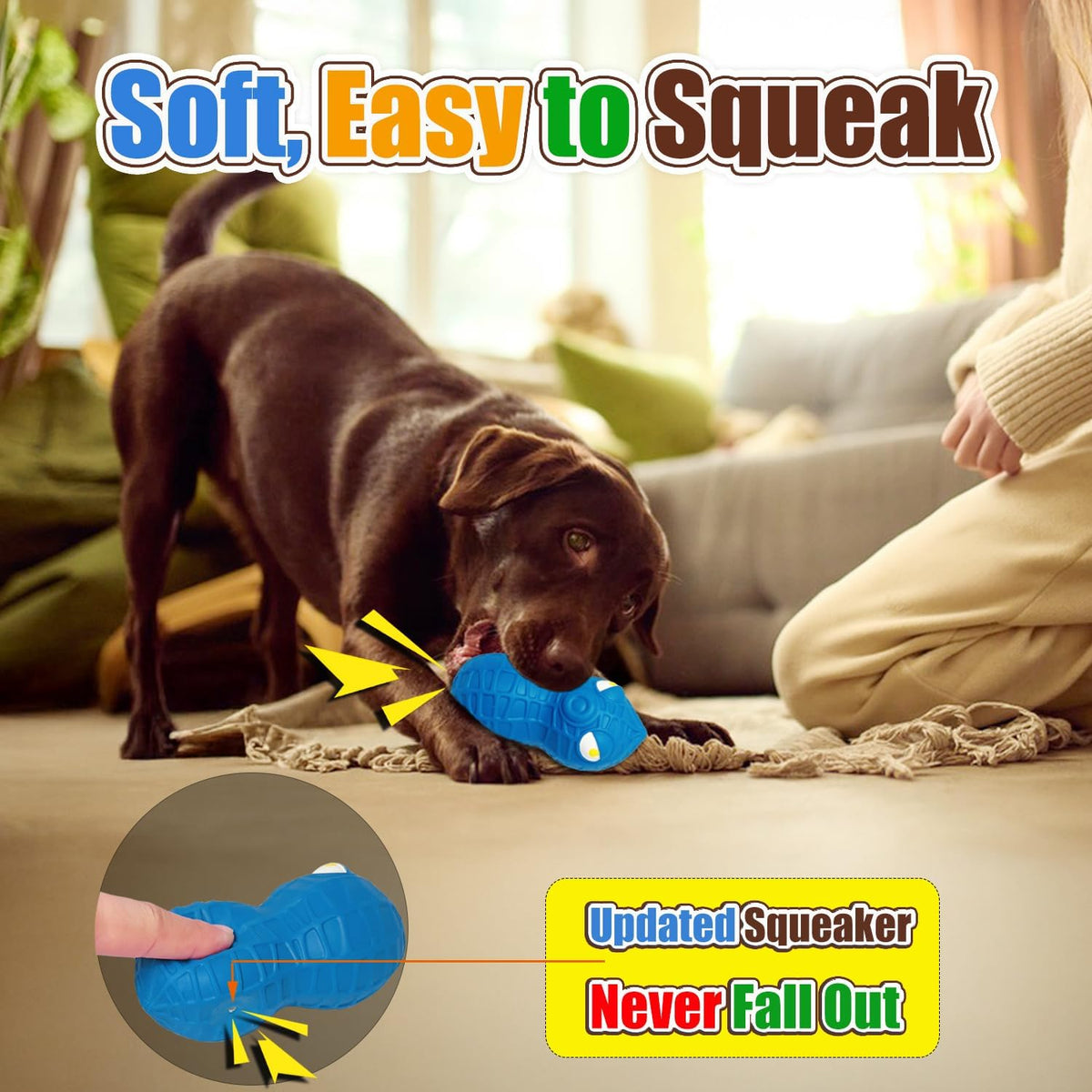 HOLYSTEED Squeaky Dog Toys for Large Dogs, Latex Peanut Dog Squeak Balls | 2.3"x2.5"x5.0" 3pcs, Cute Puppy Squeaky Balls for Dogs Big, Interactive Fun Natural Rubber Pet Toy for Indoor & Outdoor Play